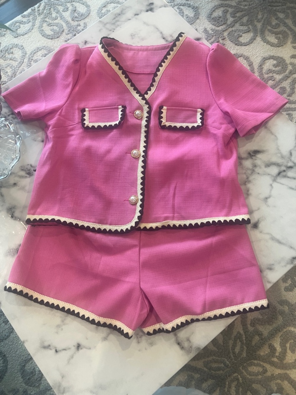Pink Short Set with Contrast Trim